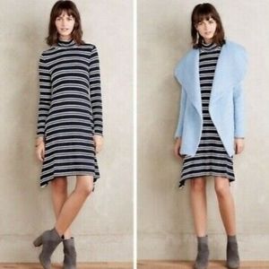 Anthropologie Maeve Navy and White Striped Turtleneck Dress Size L